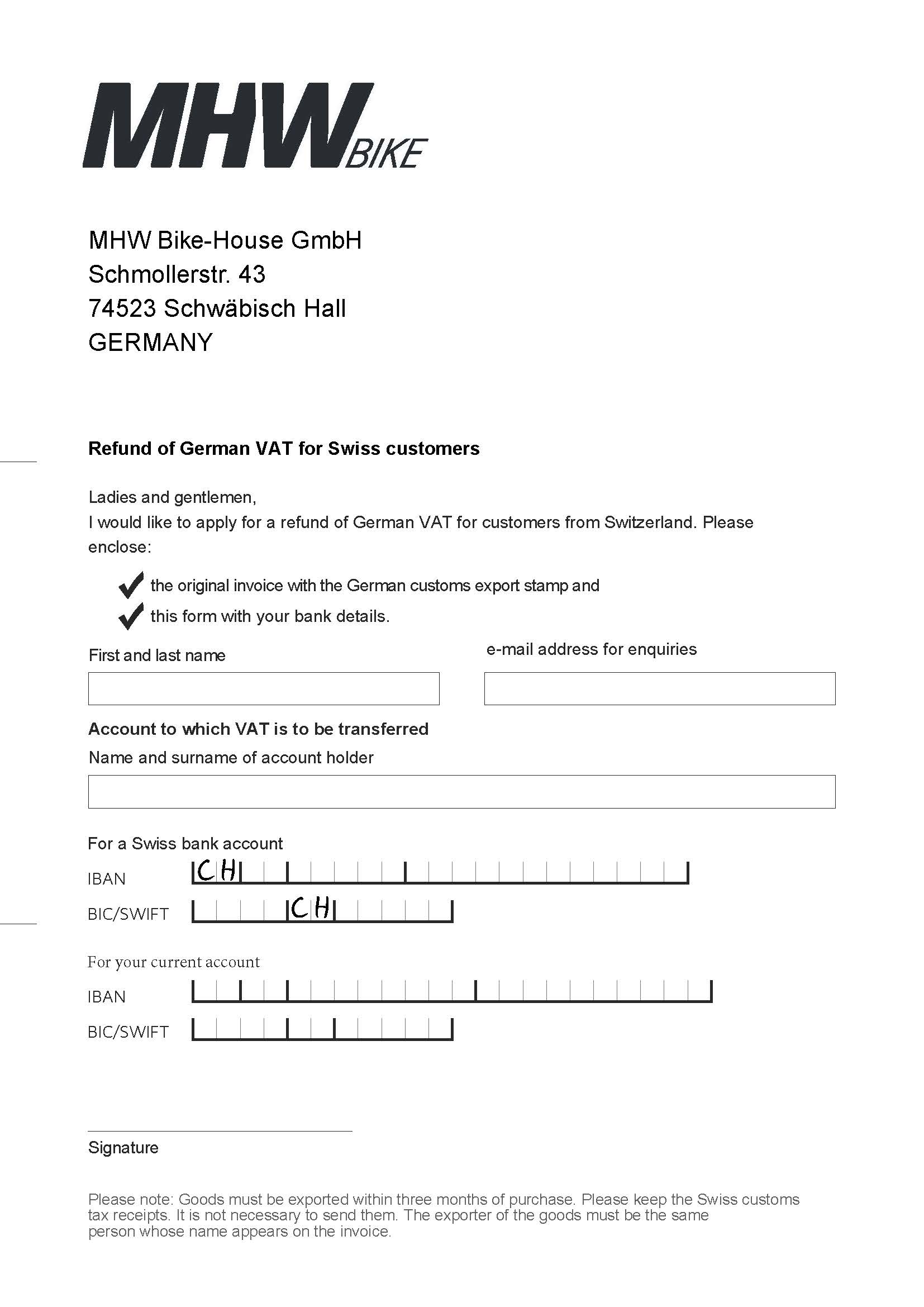 Download Swiss customer refund form
