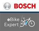 Zu sehen ist ein zweigeteiltes Logo. Die obere Hälfte schmückt das Bosch Logo. Die untere Hälfte zeigt das eBike Expert Logo