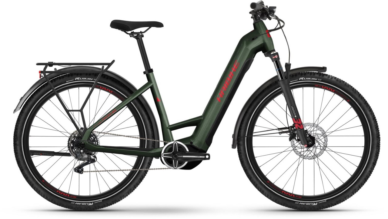 Haibike Trekking 5 olive / red gloss 2024 - E-Bike Trekkingrad Tiefeinsteiger